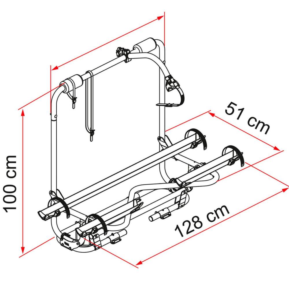Medidas do porta-bicicletas Fiamma Carry Bike Caravan XL A PRO - 2 BICICLETAS