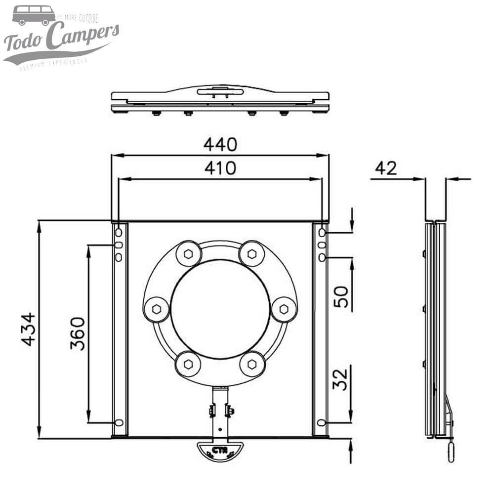 Medidas da estrutura de base rotativa CTA para Fiat Ducato desde 2007