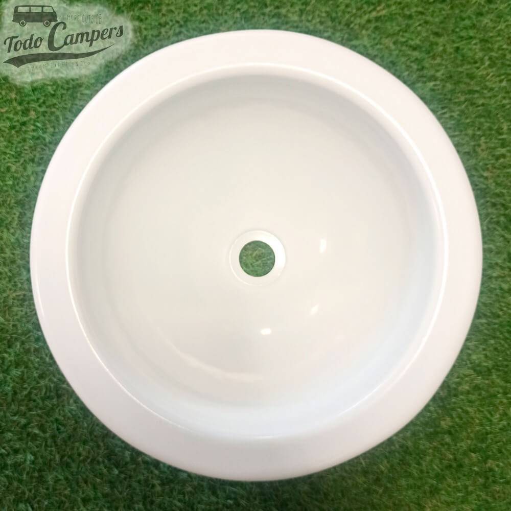 Lavatório redondo para carrinhas camper branco de 290 mm de diâmetro.
