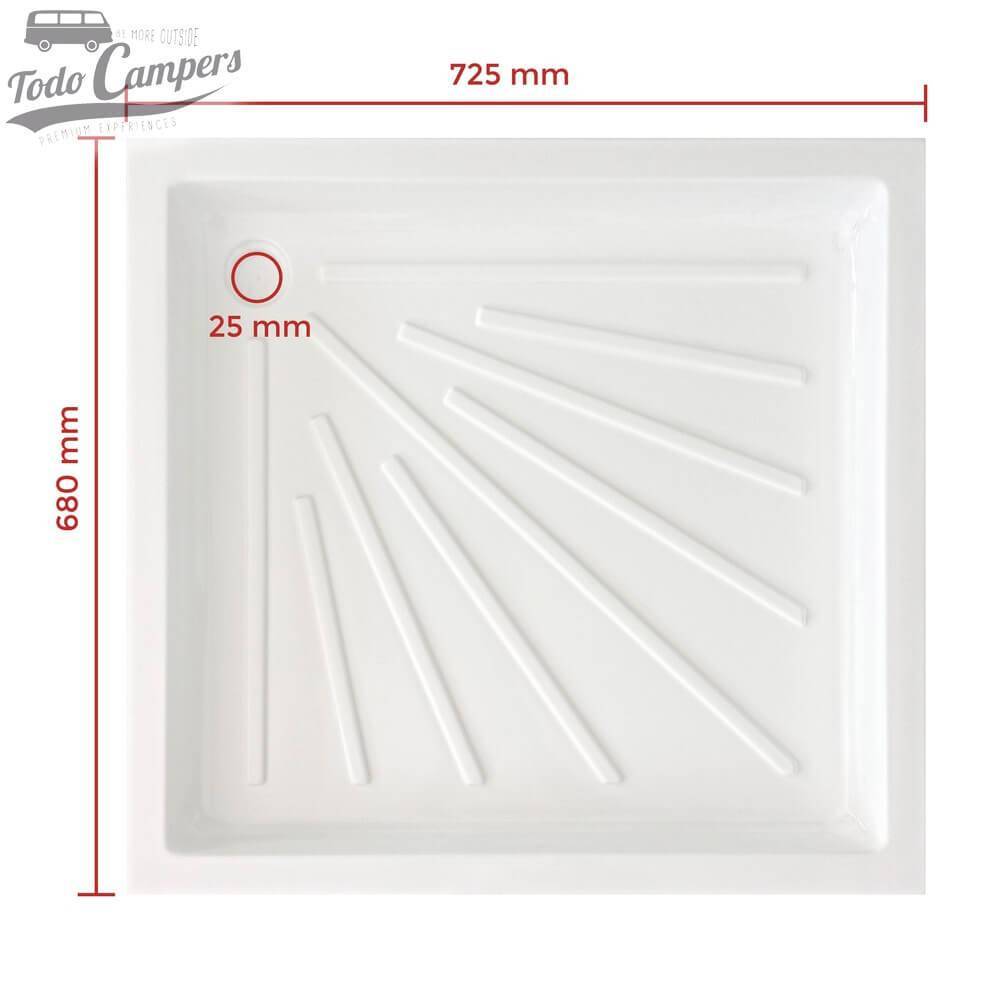 Medidas totais da Base de duche camper 725 x 680 x 50 mm.
