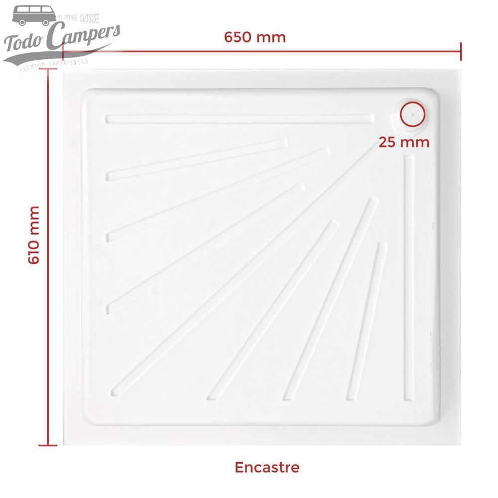 Medidas de encastramento da Base de duche camper 650 x 610 mm.