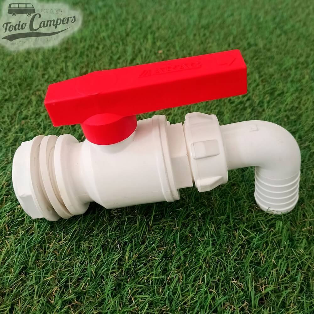 Torneira de drenagem com saída curva de 30 mm