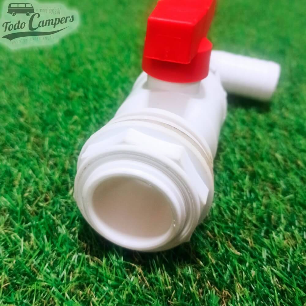 Válvula de drenagem com saída curva de 30 mm de diâmetro