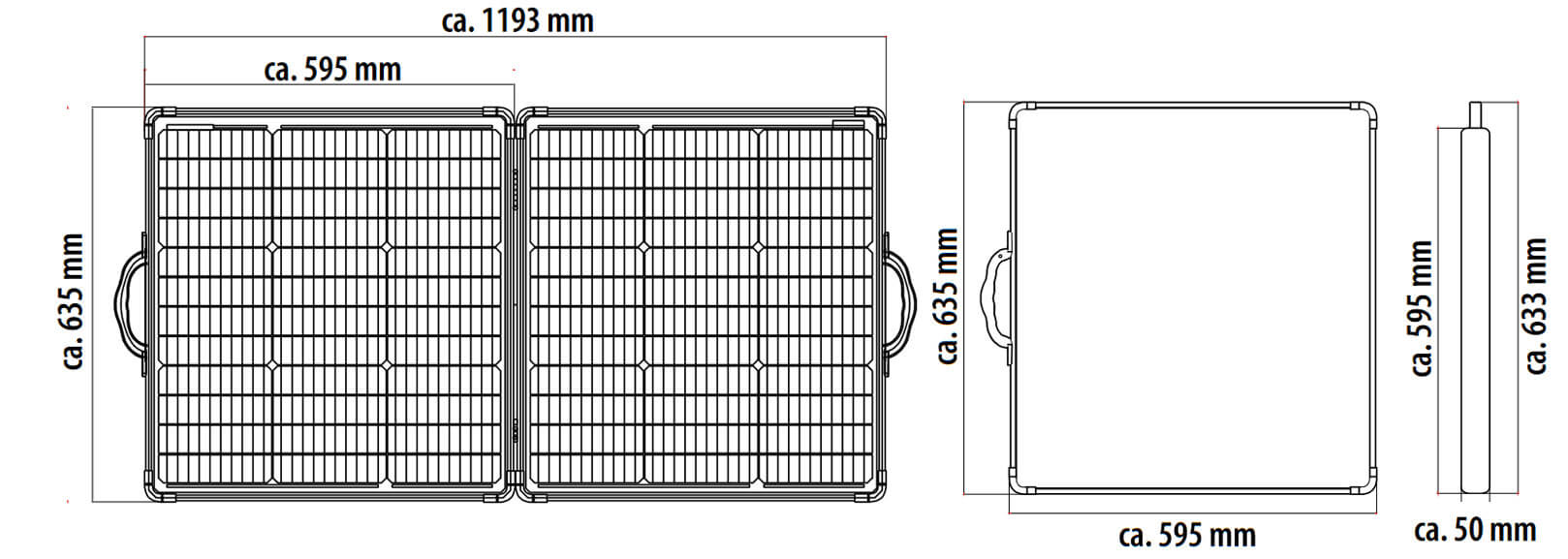 Medidas de la placa solar plegable portátil CS100