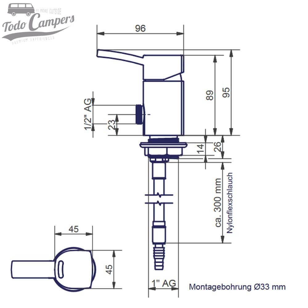 medidas grifo CAPRI salida rosca